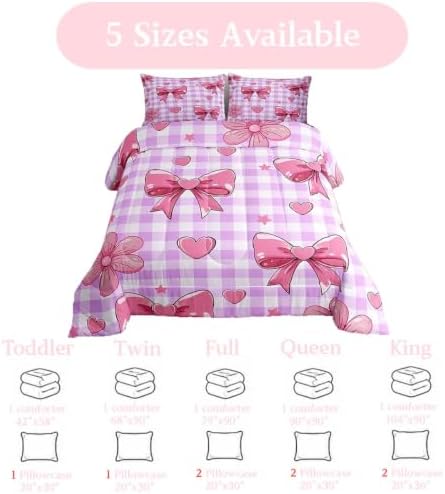 jejeloiu Purple Bow Comforter Set Twin Size Bedding Set Kids Boys Girls