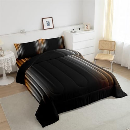 Feelyou Geometric Ombre Bedding Set Men Adults Teens Orange Yellow Grey Black Comforter Set Kids Boys Girls Modern Quilt Collection 2Pcs Twin Size