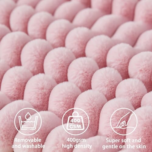 Headboard Pillow + A Long Neck Roll Pillow Body Pillow，Faux Fur Headboard Wedge Pillow with Removable Cover (Pink, Full：54x8x20 inches)