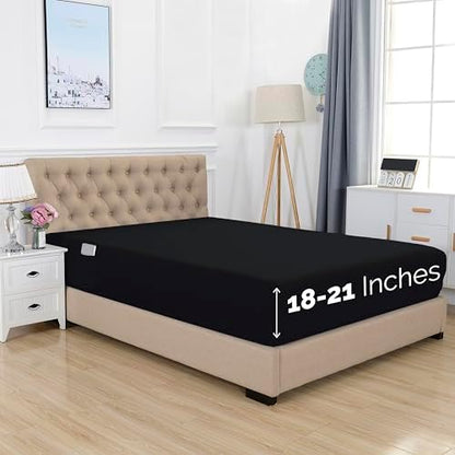Elegant Comfort 1500 Premium Hotel Quality 18-21 Inches Deep - Extra Deep Pocket Single Fitted Sheet for High Mattress, Luxury and Softest, Smart Pocket - Wrinkle Free, Full, Black