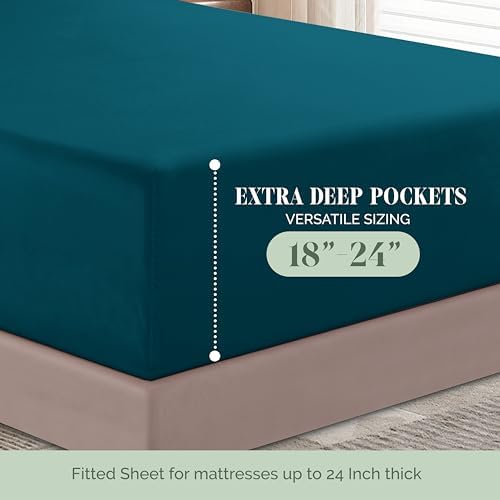 Elegant Comfort 4-Piece Bed Sheet Set - Luxury Bedding 1500 Premium Hotel Quality Microfiber, All Around Elastic 18-24 Inches Deep Fitted Sheet- Extra Deep Pocket Sheets, Full, Marine Teal