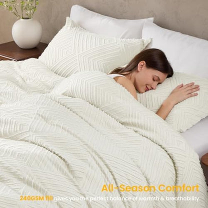 JOLLYVOGUE Twin/Twin XL Comforter Set, Boho Tufted 2PCS Bed Set, Ivory