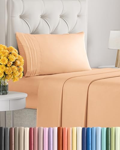 Twin Size 3 Piece Sheet Set - Ultra Soft & Cooling Sheets - Peach