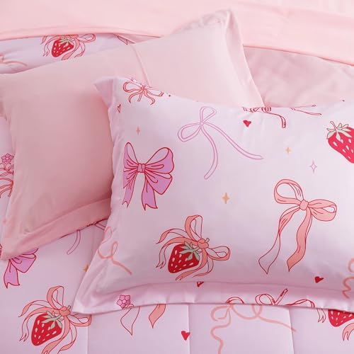 Queen Size Comforter Set for Girls-4 Pieces Pink Bow Queen Bedding Sets