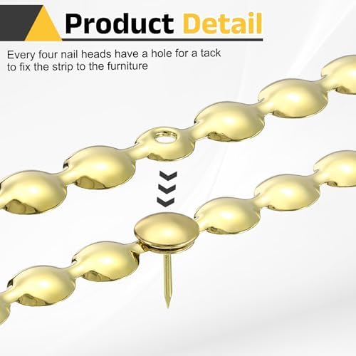 uxcell Upholstery Nailhead Trim, 4 Meters Glossy Upholstery Tacks Strips, Decorative Nail Trims with Nails for Sofa Headboard, Chair DIY Furniture Accessory (11mm Gold)