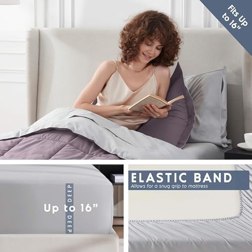 Nestl 7 Piece Twin XL Comforter Set – Dusty Purple Reversible Bed in a Bag – Complete Twin XL Size Bedding Set with Sheets, Set of 2 Down Alternative Pillows, Pillowcase and Sham