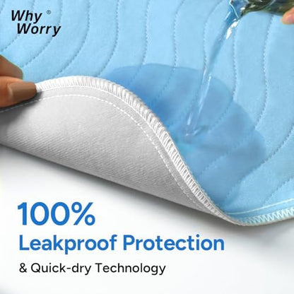 WhyWorry Washable Bed Pads for Adult Incontinence, 34"x36", Blue, 4 Count