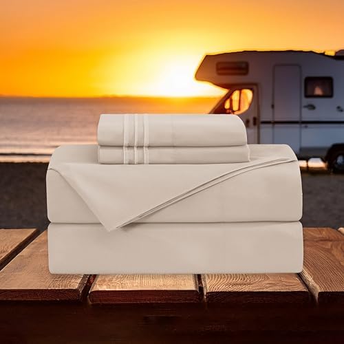 Elegant Comfort Luxury 4-Piece Bed Sheet Set - Luxury Bedding 1500 Premium Hotel Quality Microfiber, Wrinkle Resistant Cool and Breathable, Easy Elastic Fitted, RV Short Queen, Cream Beige
