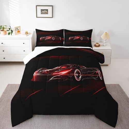 Feelyou Red Race Car Bedding Set Toddle Size for Kids Boys Extreme Sport Games Duvet Cover Teens Toddler Fast and Furious Comforter Cover Set Cool Modern Bedspread Cover 2Pcs