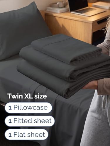 Extra Deep Twin XL Sheet Set - 3 Piece College Dorm Room - Charcoal