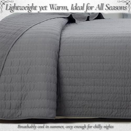 Cozy Line Home Fashions 100% Cotton 3-Piece Charcoal Gray Solid Classic Modern Quilted Bedspread with Shams, Lightweight All Season Modern Bedding (Channel Gray, Queen)