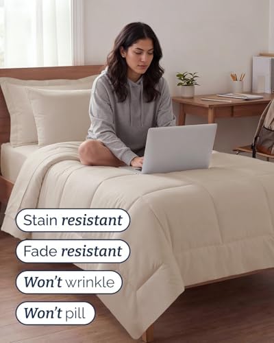 Twin XL Comforter Set - 5 Piece Bed in a Bag Twin XL Size Bed Set - Wheat