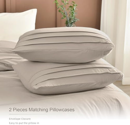 Masaca Oversized King Comforter 128x120,Linen Like Textured Pinch Pleated Bedding Comforter Set,3Pcs Extra Large King Size Solid Color Comforter Sets Vintage Farmhouse Bedding Set Ultra Soft