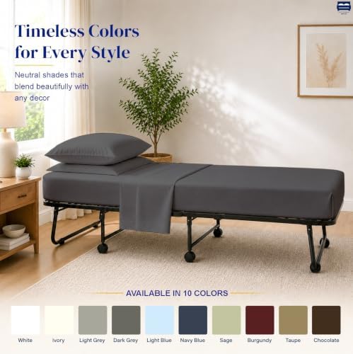 Cottingon 4 PC Cot Sheet Set 30"X75", Egyptian Cotton, Dark Grey
