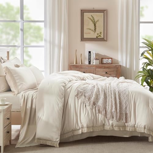 Andency Oversized King Comforter Set, 7 Pieces Beige Bedding