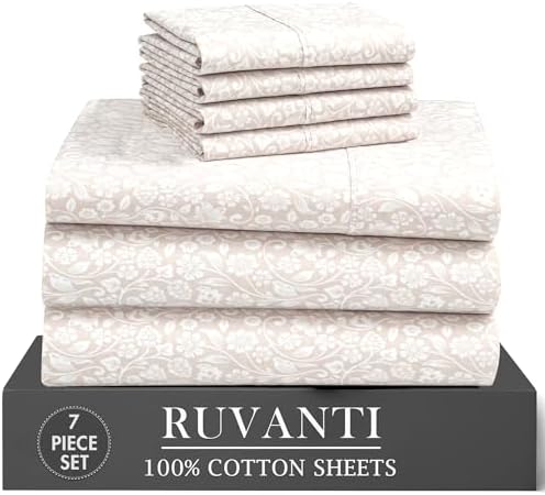 RUVANTI 100% Cotton Split King Sheets, Percale Sheets Set, Orchid Charm