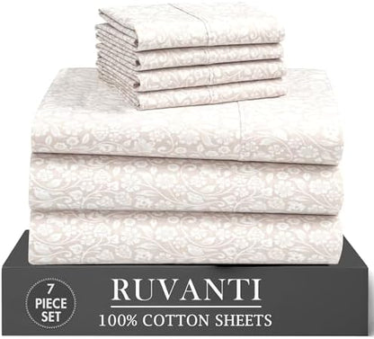 RUVANTI 100% Cotton Split King Sheets, Percale Sheets Set, Orchid Charm