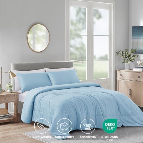 Zaizaihome Bamboo Viscose Comforter Set King Size 3 Pieces - Sky Blue
