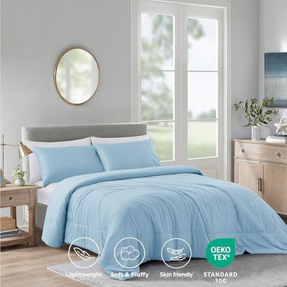Zaizaihome Bamboo Viscose Comforter Set Twin Size 2 Pieces - Sky Blue