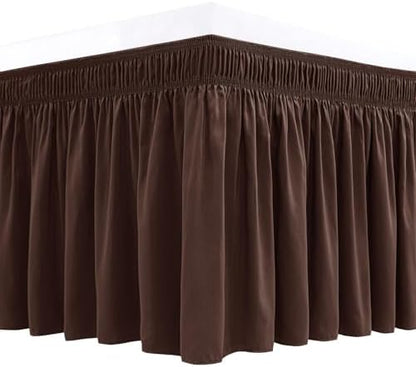 Wrap Around Bed Skirt Full Size 25" Drop-Elastic Long Dust Ruffle Brown