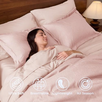 JOLLYVOGUE Pink Queen Comforter Set, Cationic Dyeing Bed in a Bag Queen 7 Pieces, Double-Tone Bedding Set with Down Alternative Comforter, Sheets, Pillowcases & Shams