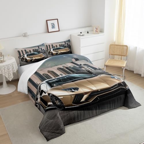 Feelyou Race Car Comforter Set Sports Car Bedding Set for Kids Boys Girls Galaxy Cool Speed Racing Car Design Comforter Automobile Quilt Room Decor 3Pcs Full Size Boys