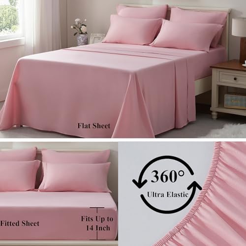 ELNIDO QUEEN® Queen Comforter Set - 7 Pieces Bed in a Bag Queen Size, Bed Set for All Seasons, Blush Pink Ultra Soft Bedding Sets with Comforter, Flat Sheet, Fitted Sheet, Pillowcases and Pillow Shams