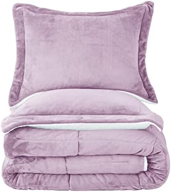 Sherpa Comforter Set King Size, Lavender Purple Bedding Set with Shams