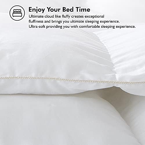 Luxurious Queen Size Goose Down Fiber Waterfowl Feather Fiber Comforter Duvet, 48 oz. Fill Weight, Baffle Box Design, White Solid