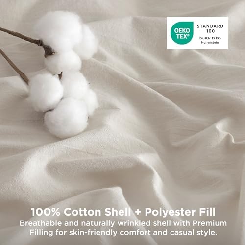 Bedsure PureWoven Cotton Comforter Set Prewashed, King, Linen