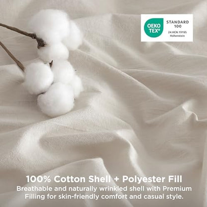 Bedsure PureWoven Cotton Comforter Set Prewashed, King, Linen