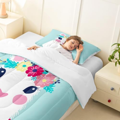 Feelyou Girls Cute Llama Comforter Cartoon Comforter Set King Size