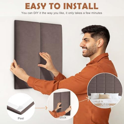 IFNOW Wall Mounted Headboard, Peel and Stick Panels, Dark Skin, Queen