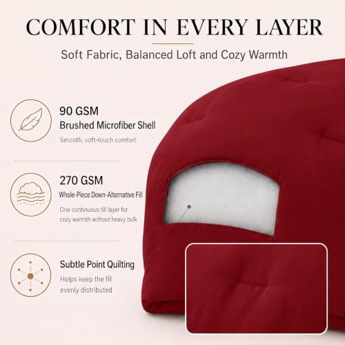 CozyLux Oversized King Comforter Set, 3 Pieces Dark Red Quilted Bedding