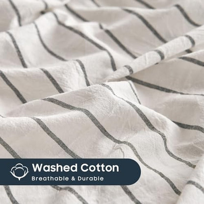 Wake In Cloud Striped Cotton Duvet Cover Set, White, Twin/Twin XL