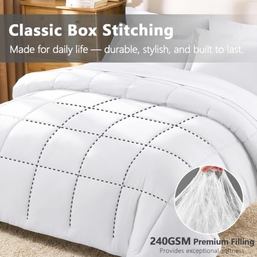 CozyLux Queen Comforter Set, 7-Piece Bed in a Bag, White