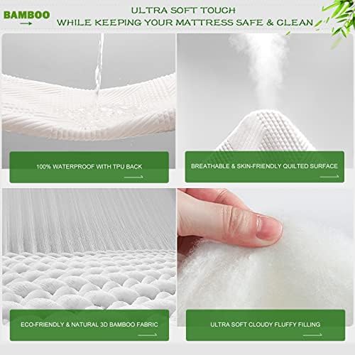 GRT Twin XL Waterproof Mattress Protector Rayon Bamboo - 3D Air Fiber Cooling Mattress Cover Breathable Ultra Soft, Mattress Pad Noiseless Fits up to 19'' Deep Pocket Washable