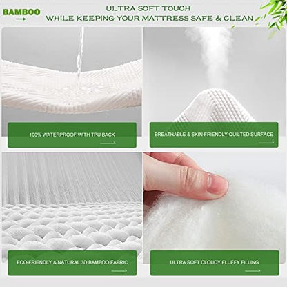 GRT Twin XL Waterproof Mattress Protector Rayon Bamboo - 3D Air Fiber Cooling Mattress Cover Breathable Ultra Soft, Mattress Pad Noiseless Fits up to 19'' Deep Pocket Washable