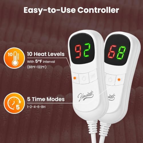 Homemate Electric Heated Heating Blanket Queen Size 84"x90" Dual Control