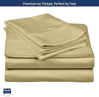 4 Piece Flex Head King Sheet Set 34" Top, 100% Egyptian Cotton, Beige