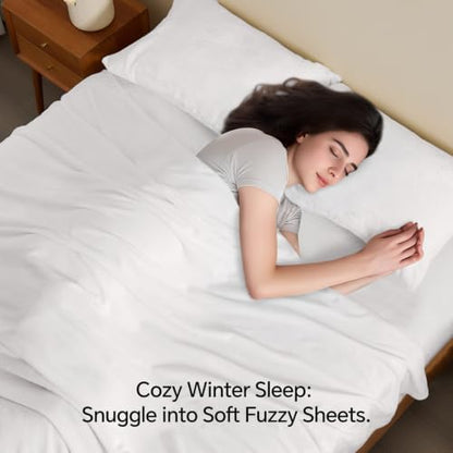 BEDELITE Flannel Sheet Set, California King Size, Bright White, 4 Pieces