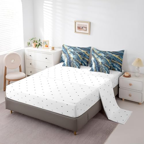 Erosebridal Indigo Tie Dye Bedding Set for Kids Teens,Abstract Marble Comforter Set Full Size,Ink Fluid Art (Comforter+Fitted+Flat Sheet+2 Pillowcases+2 Throw Pillow Covers) 7 Pieces Bed Set