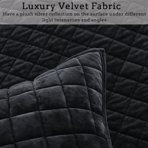 Quilt Set Oversized King Size 120x120 Luxurious Velvet Bedding Sets with 2 Pillow Shams 20x36 3 Pieces Ultra Soft Quilted Bedspread Coverlet Comforter for All Season,Black