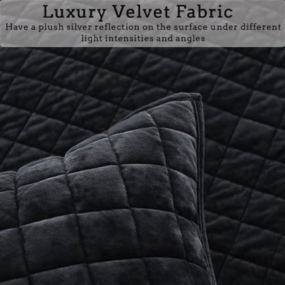 Quilt Set Oversized King Size 120x120 Luxurious Velvet Bedding Sets with 2 Pillow Shams 20x36 3 Pieces Ultra Soft Quilted Bedspread Coverlet Comforter for All Season,Black
