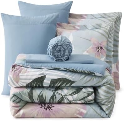 Queen Comforter Set - 7 Pieces Soft Floral Bed in a Bag Queen Bedding Sets