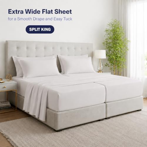 Kickoff Viscose Bamboo Sheets Split King Size 5-pc 100% Organic Bamboo Viscose Bed Cooling Sheets Split King Size Set Cool Bedding for hot Sleepers Sheet Set - Gift Ready Packaging (Light Grey, SK)