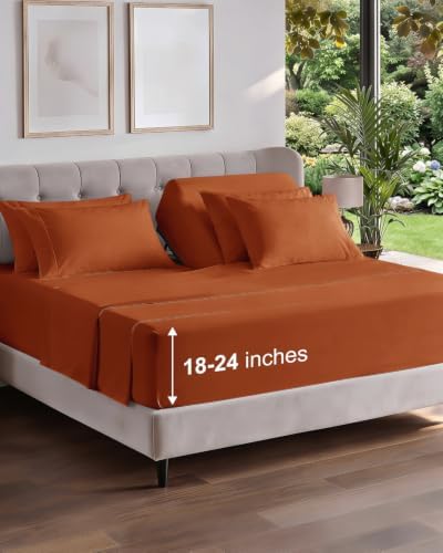 Extra Deep Flex Top Split Head King Sheet Set - 6pc Sheets - Terracotta