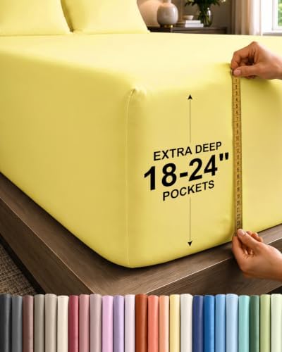 CGK Linens Extra Deep Twin Fitted Sheet - Fitted Sheet Only - Yellow