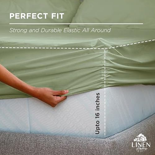 Linen Home 100% Cotton Percale Fitted Sheet only, Full Size, Sage