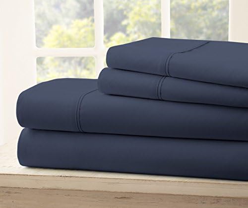 Top Split King Sheets Sets for Adjustable Bed, 4 Pcs Deep Pockets Double Brushed Microfiber Sheets, 34 Inch Split Top Fitted Sheet, 1 King Flat Sheet and 2 Pillowcases - Navy Blue